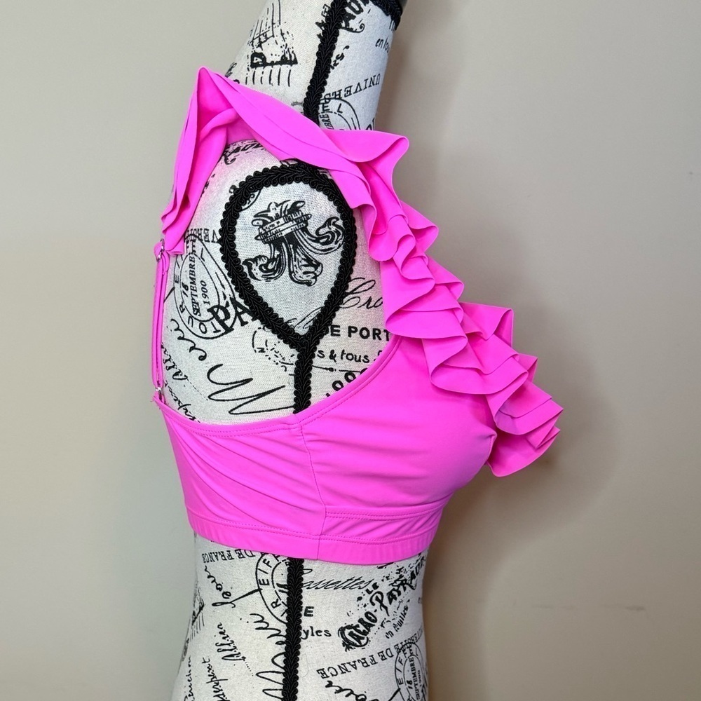 Vibrant Pink Ruffled Bikini Top - Picture 4 of 7